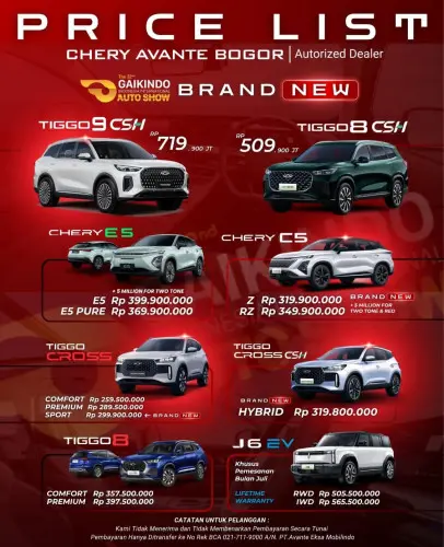 Pricelist Harga Chery padalarang 2025